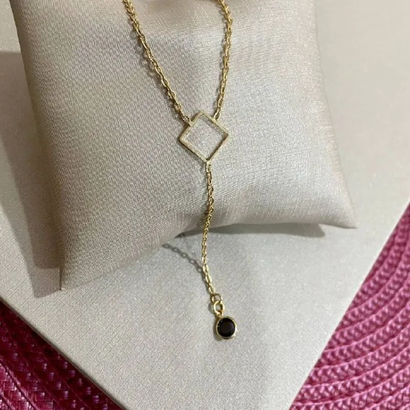 Colar Gravata com Pedra Preta