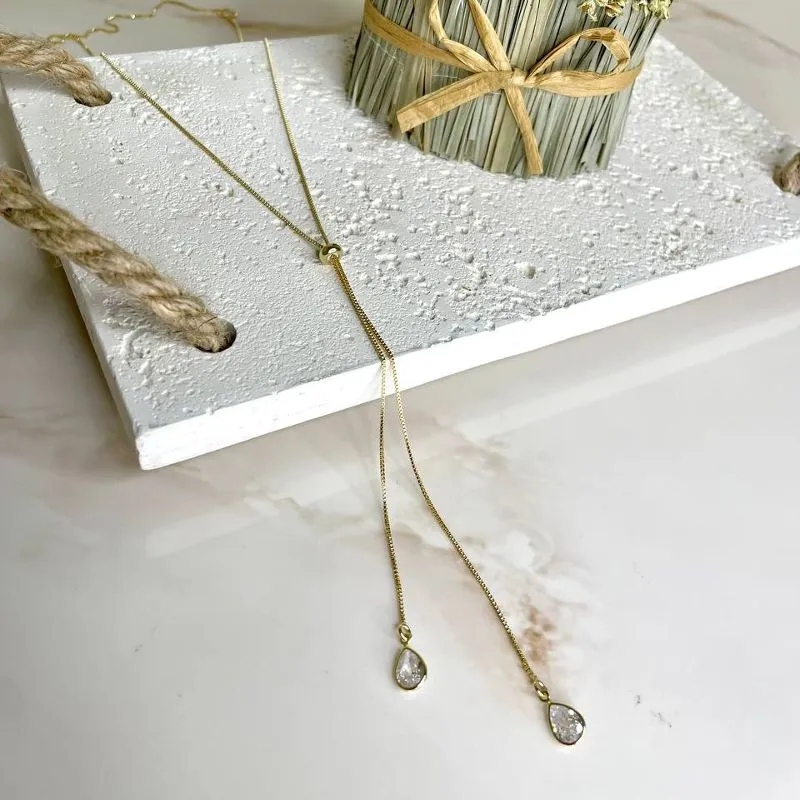 Colar Gravata Gotas Cristal