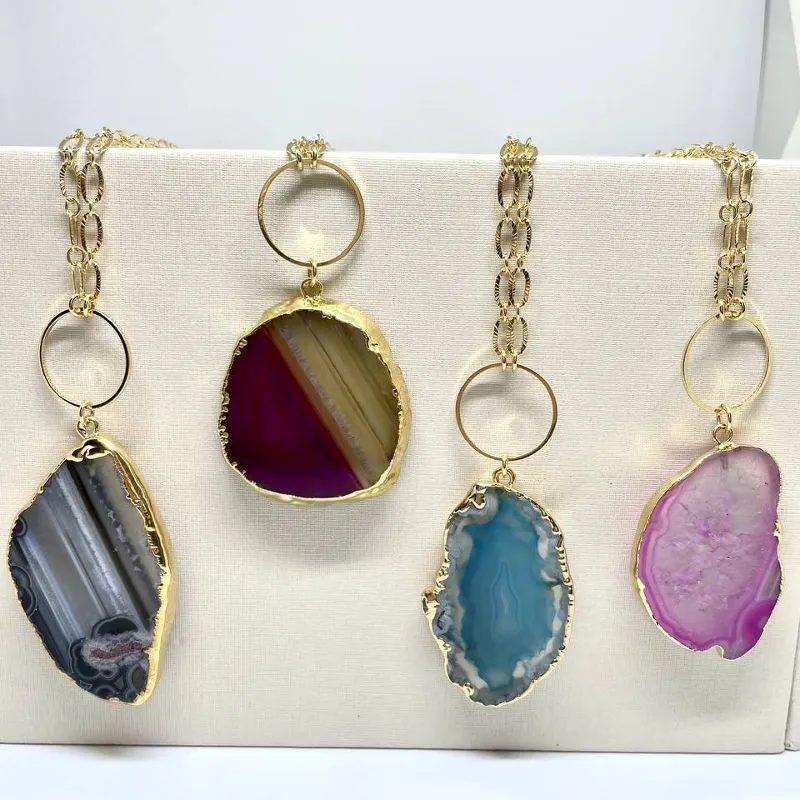 Colar Malha Diamantada com Chapa de Agata