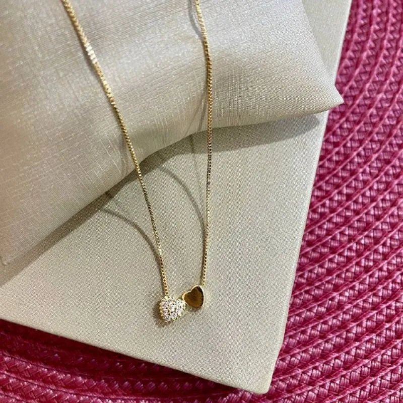 Colar Veneziana com Dois Mini Corações