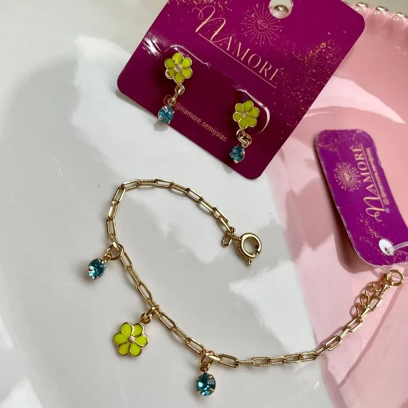 Conjunto Infantil Pedra Azul e Flor Verde