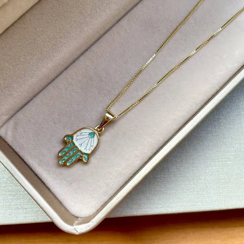Gargantilha Veneziana Mao Hamsa Verde