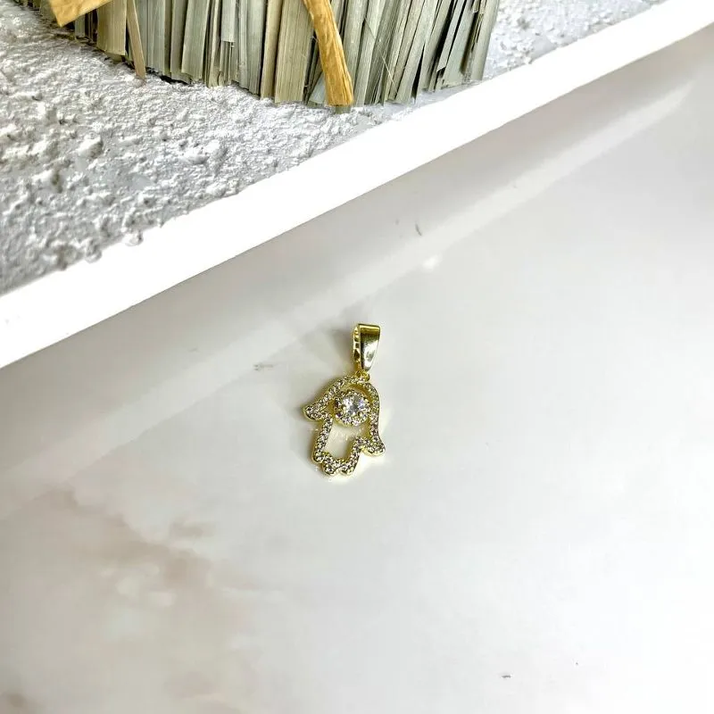 Pingente Mão de Hamsã Cravejado