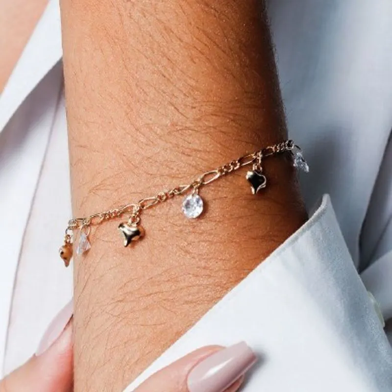 Pulseira 3em1 com Cristais e Corações