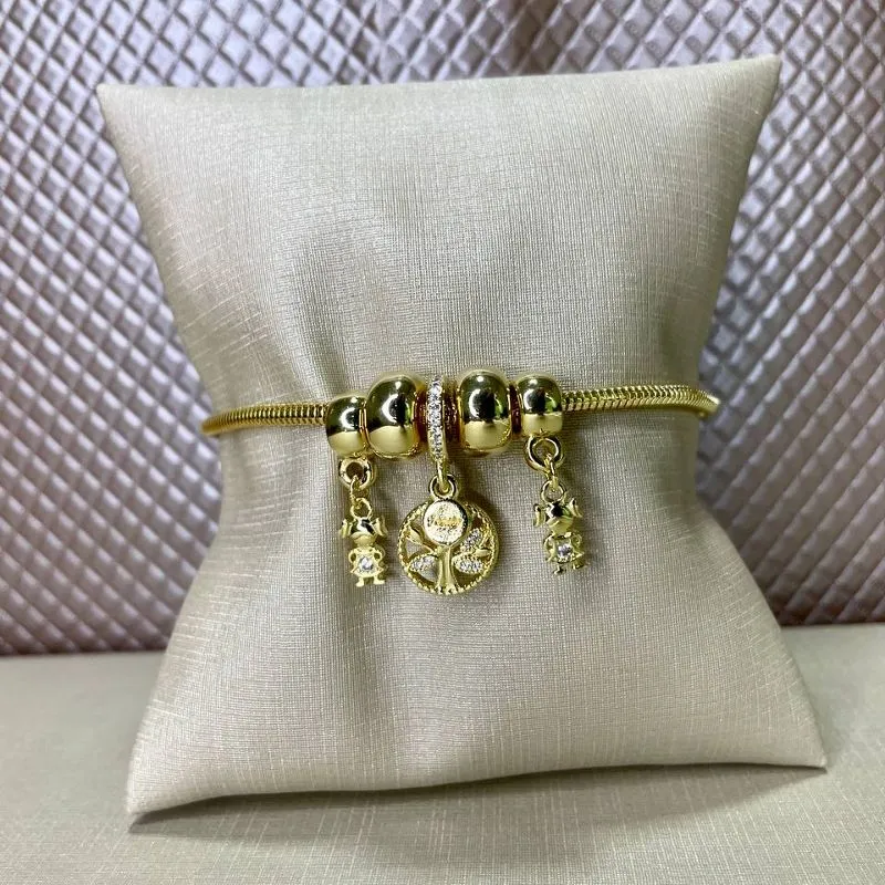Pulseira Berloque com Duas Meninas e Árvore da Vida