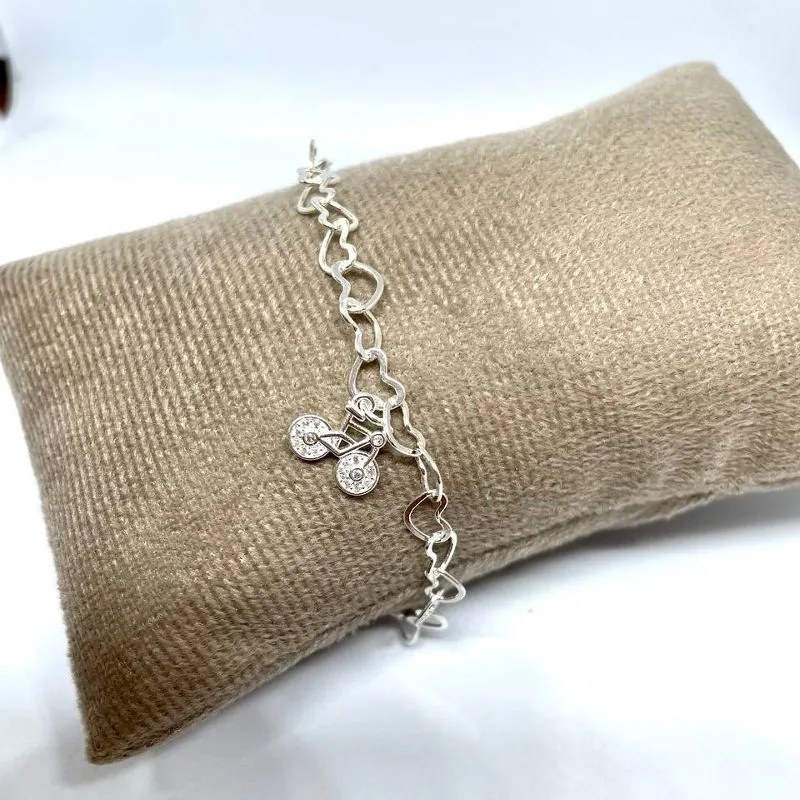 Pulseira Bicicleta Corações Prata