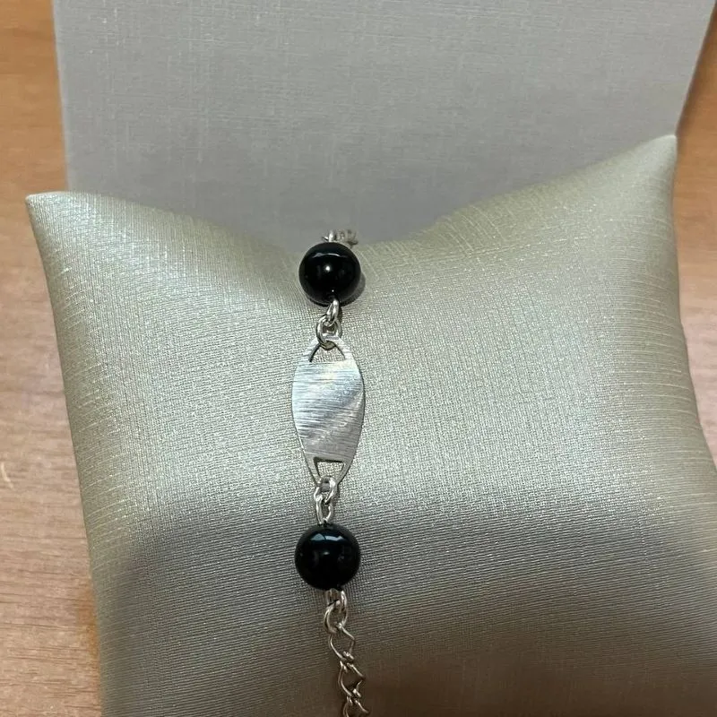 Pulseira Bolas Pretas Prata