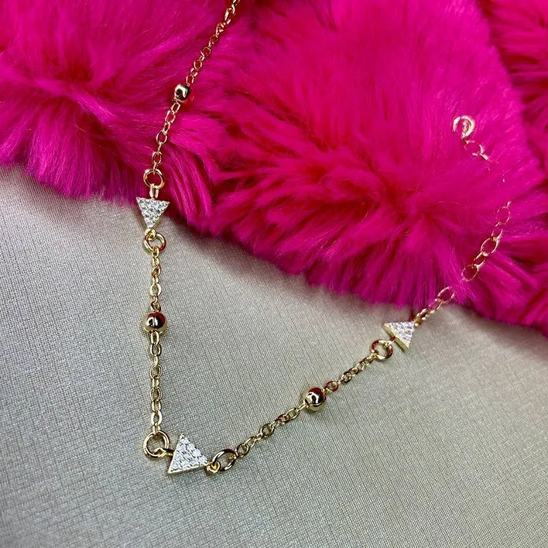 Pulseira Bolinhas com Triangulos Cravejados