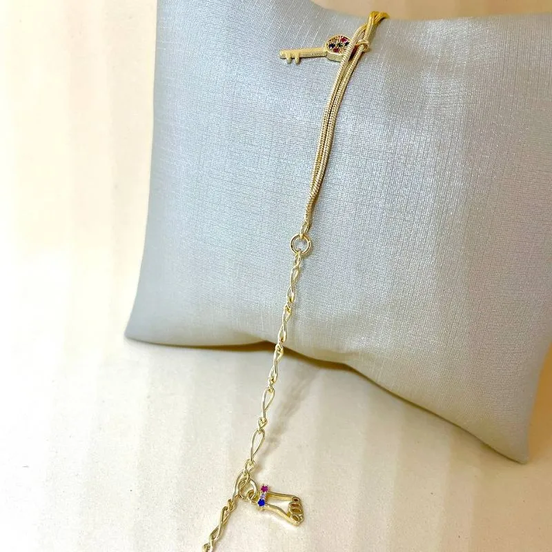 Pulseira Cadeado e Pé Crav Colorido
