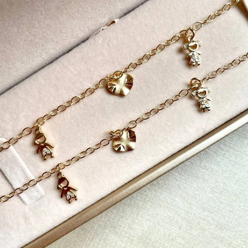Pulseira com Dois Filhos e Coração