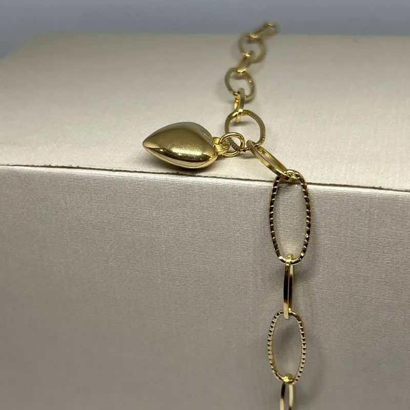 Pulseira Coração Liso com Elos Largos