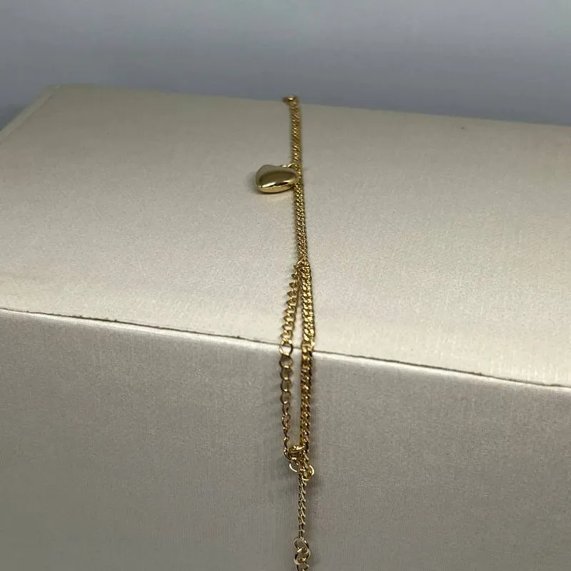 Pulseira Coração Liso e Dupla na Ponta