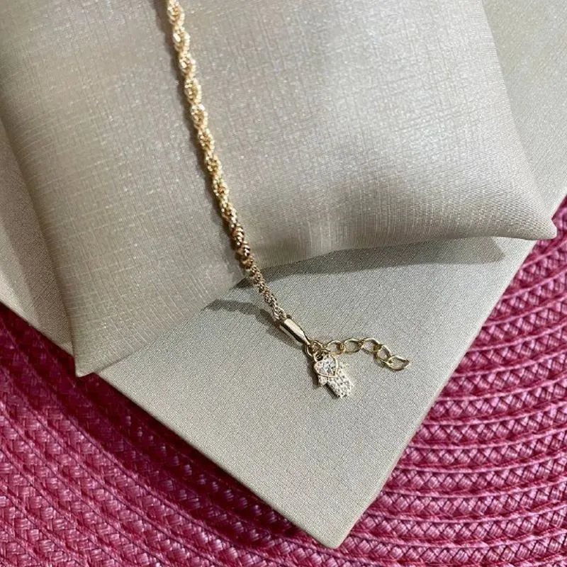 Pulseira Cordão Baiano com Mão Hamsa na Ponta