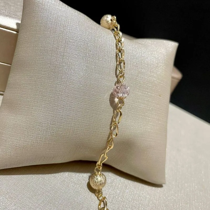 Pulseira Diamantada Bola Escovada e Rosa