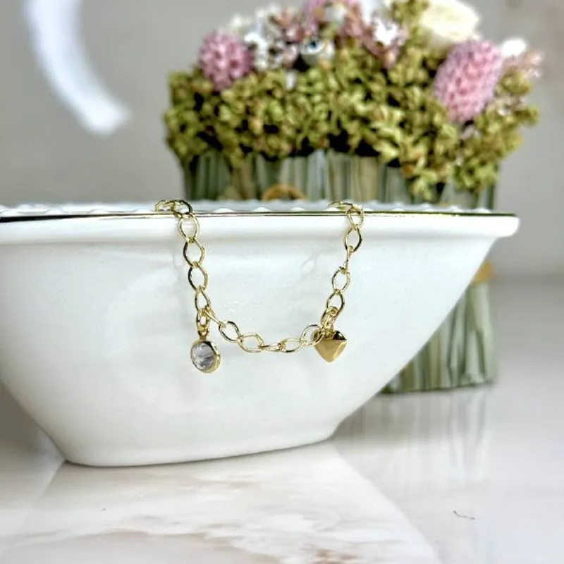 Pulseira Diamantada com Cristal e Coração