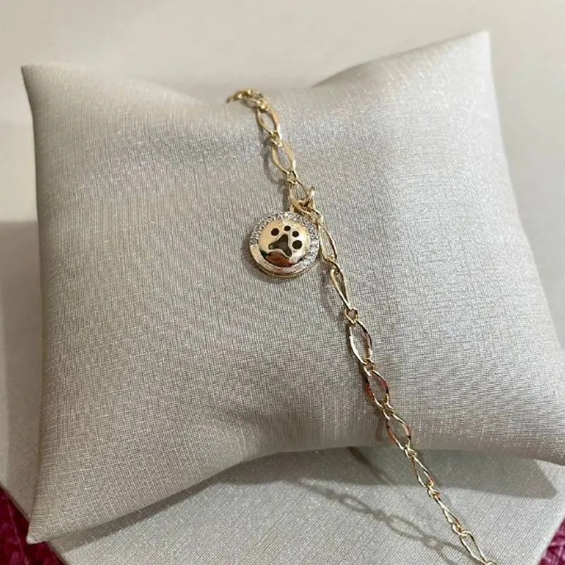 Pulseira Diamantada com Patinha de Cachorro Cravejado