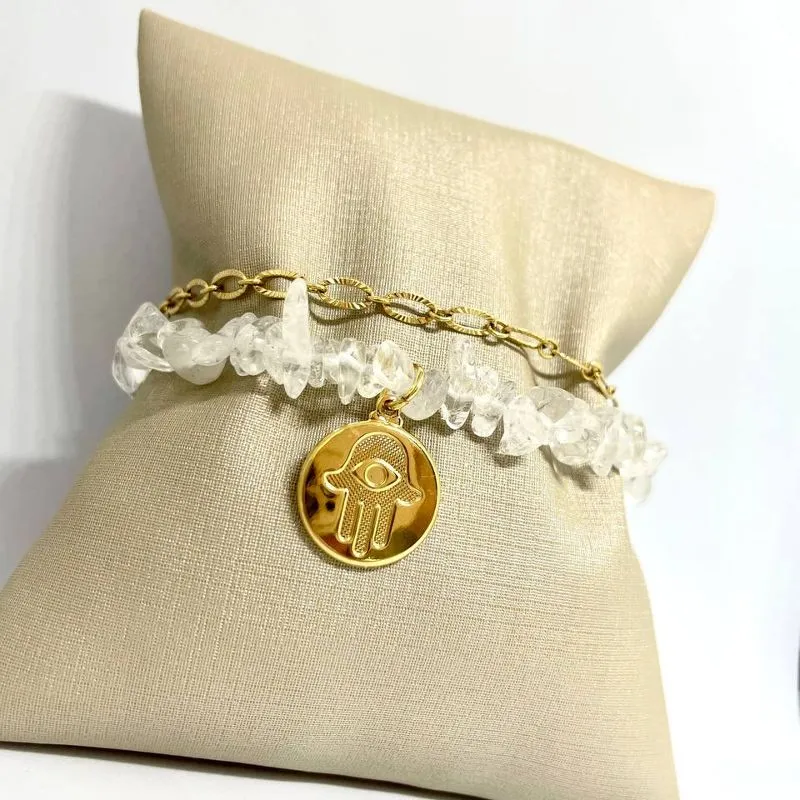 Pulseira Dupla Cascalho com Malha Diamantada