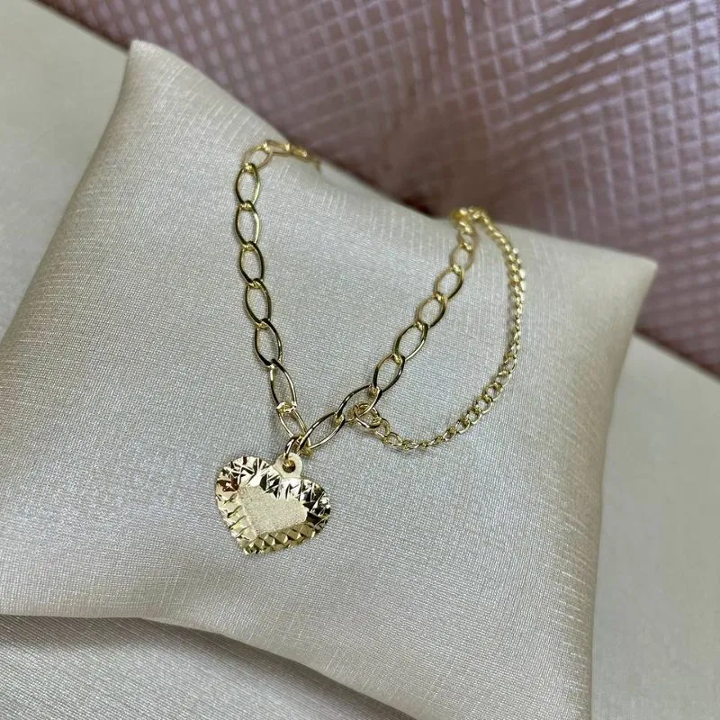 Pulseira Dupla com Coração Escovado