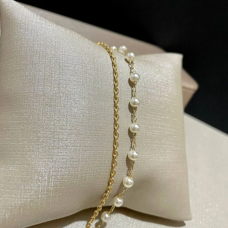 Pulseira Dupla Pérolas e Elo Português
