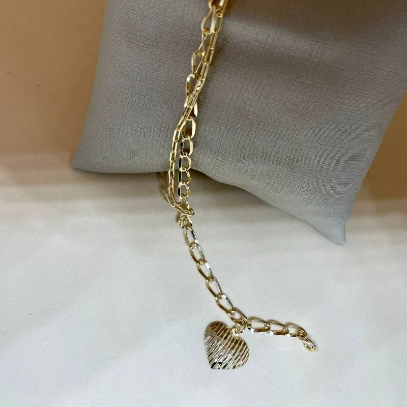 Pulseira Elo Clássico Dupla com Coração
