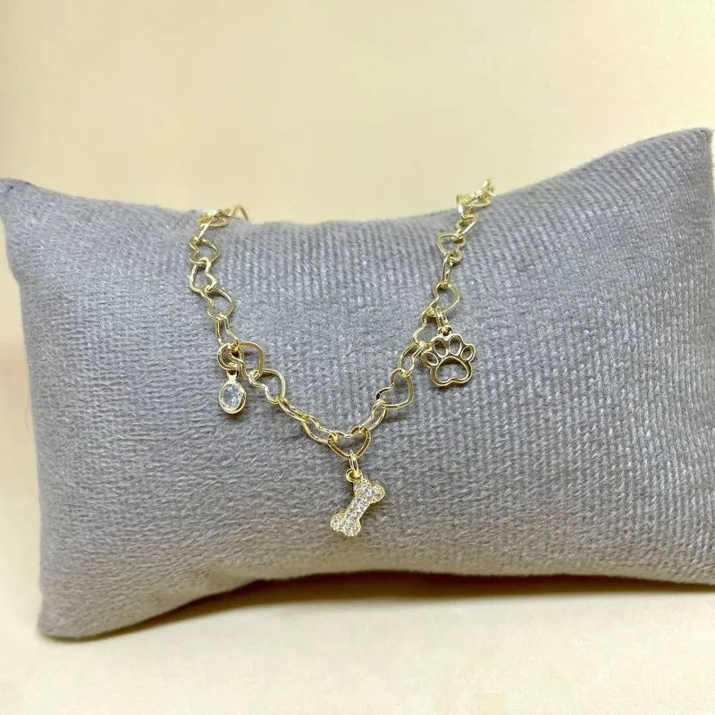 Pulseira Elo Corações com Ossinho e Cristais