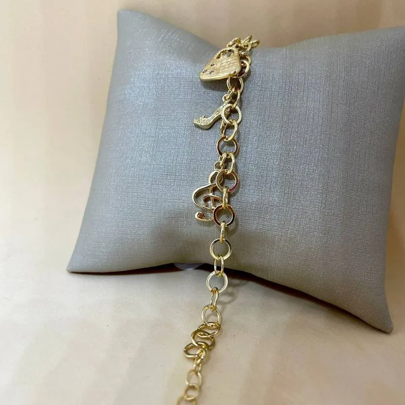 Pulseira Elo Portugues com Bolsa/Sapato/Musica