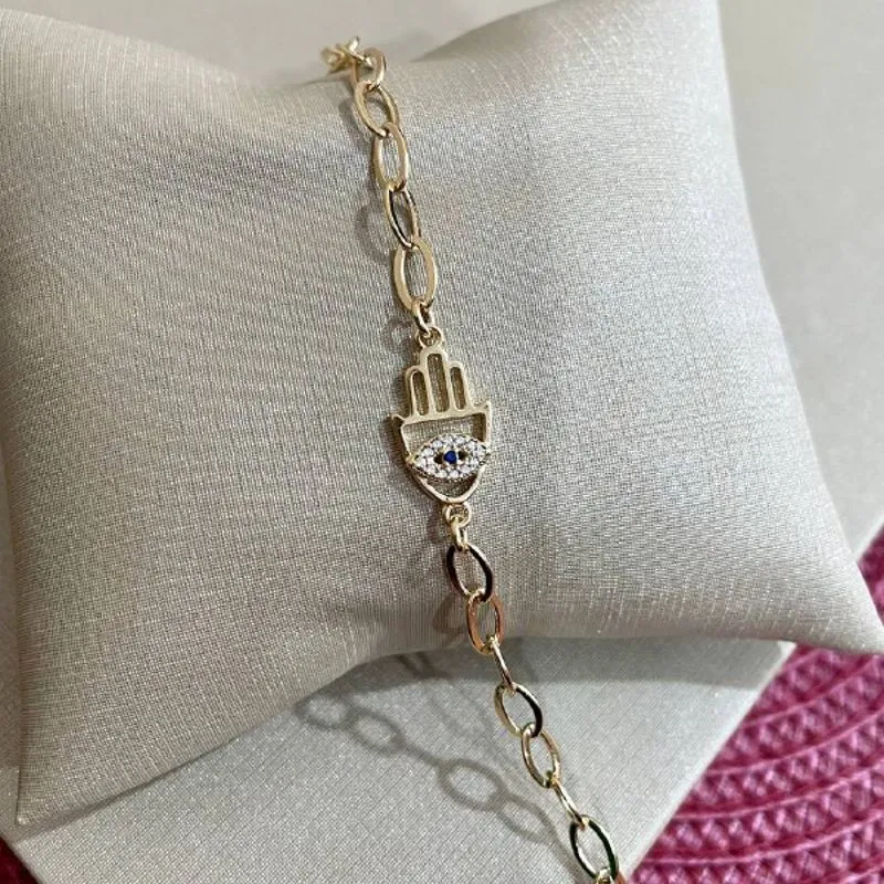Pulseira Elo Portugues com Mão Olho