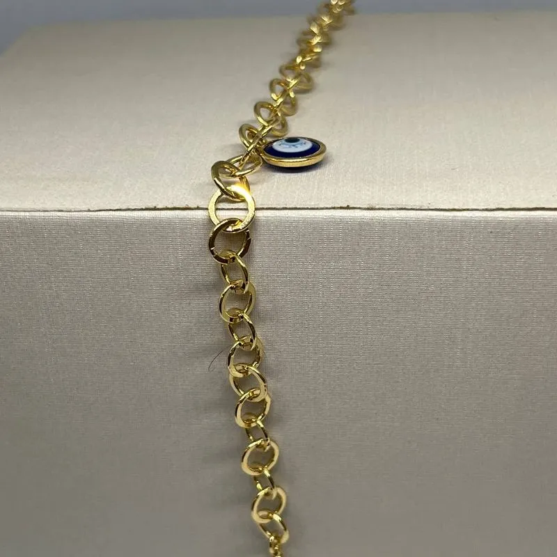 Pulseira Elo Português com Olho Grego