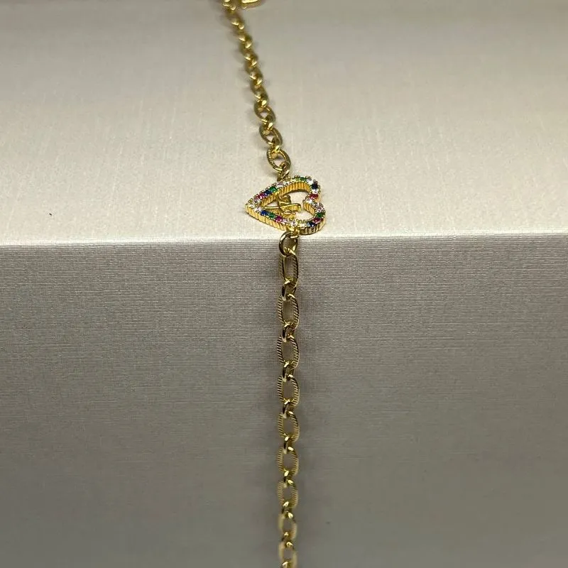 Pulseira Fé Coração Colorido Elo Portugues