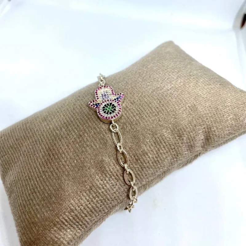 Pulseira Mão Hamsa Cravejada