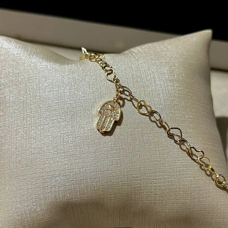 Pulseira Mão Hamsã Elo Corações