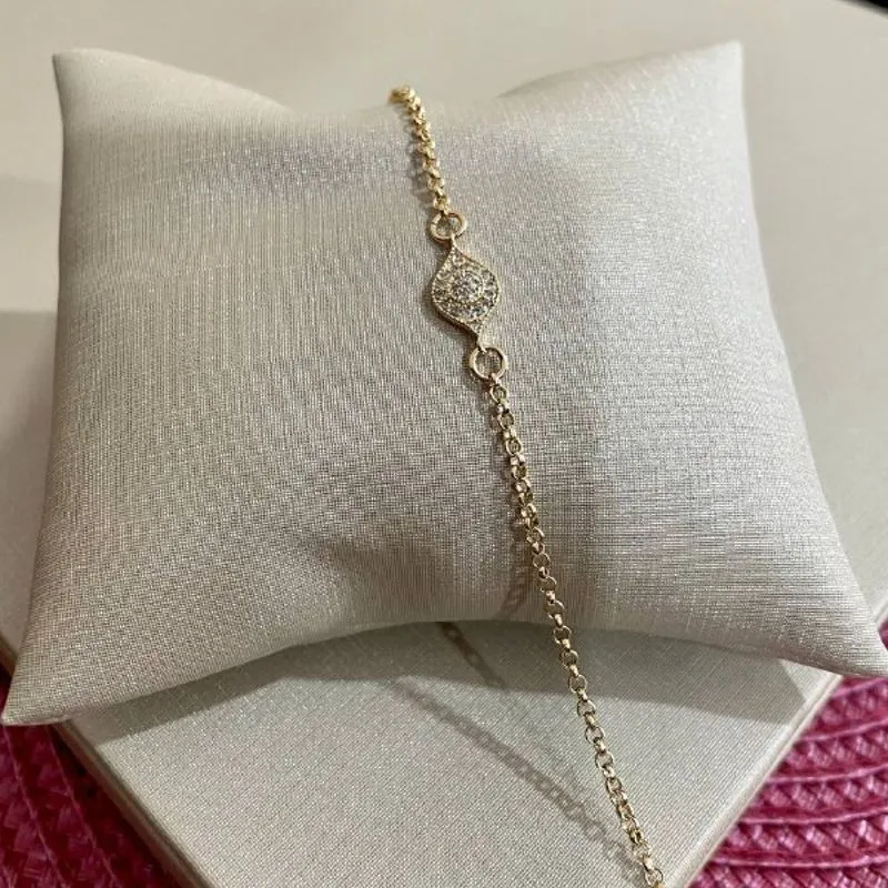 Pulseira Mini Elo Portugues com Olho Grego Crav Branco