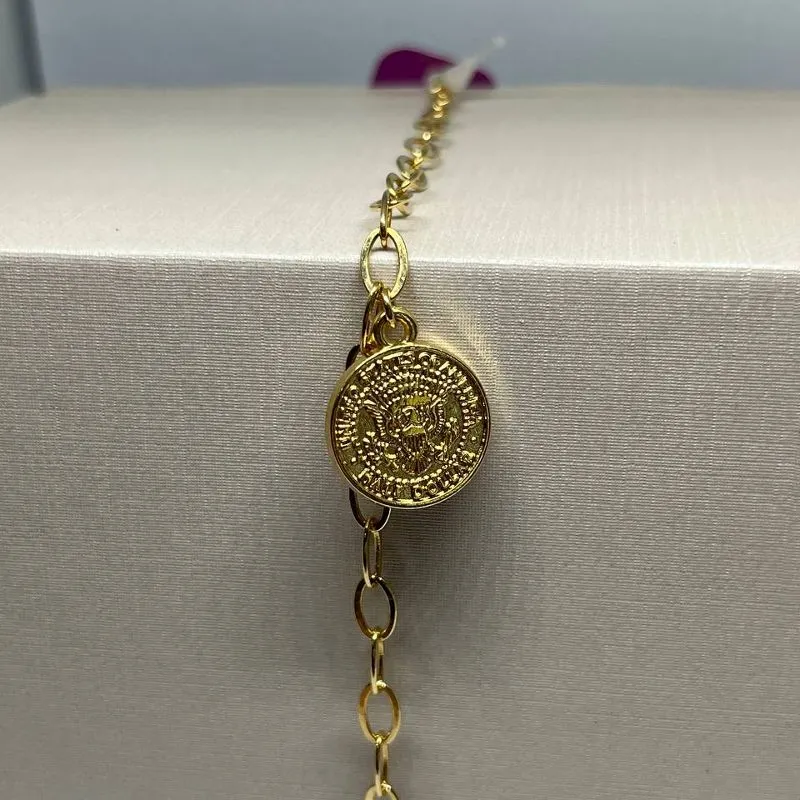 Pulseira Moeda do Dinheiro com Elo Portugues