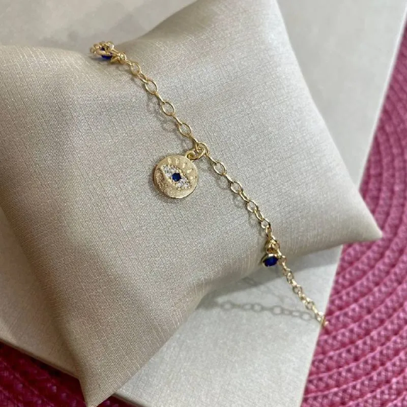 Pulseira Olho Grego Azul com Pedras Azuis