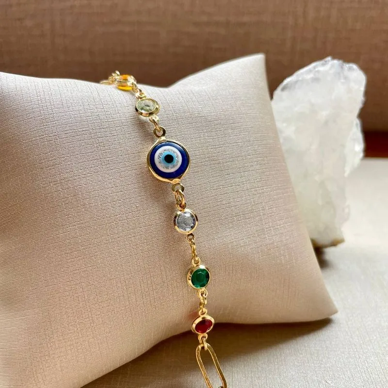 Pulseira Olho Grego c Pedras Coloridas
