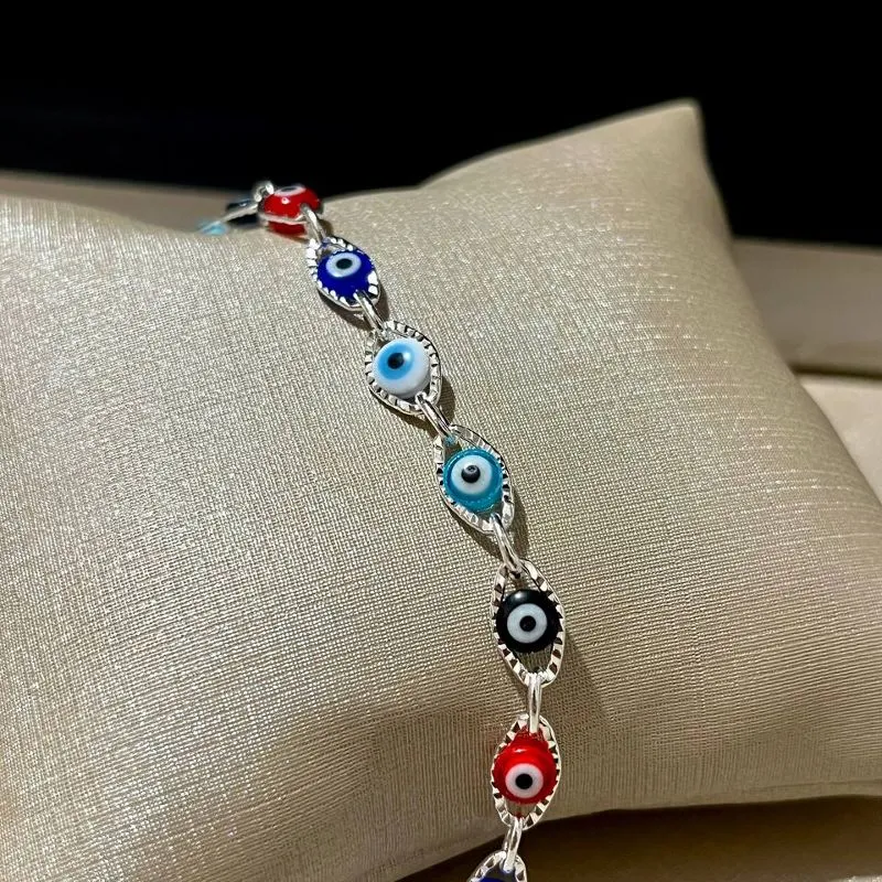 Pulseira Olho Grego Colorido Prata
