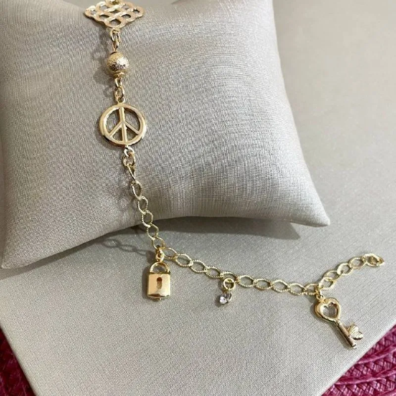 Pulseira Paz com Cadeado/Chave e Ponto Luz