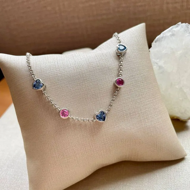 Pulseira Rodio Cristais Azul e Rosa