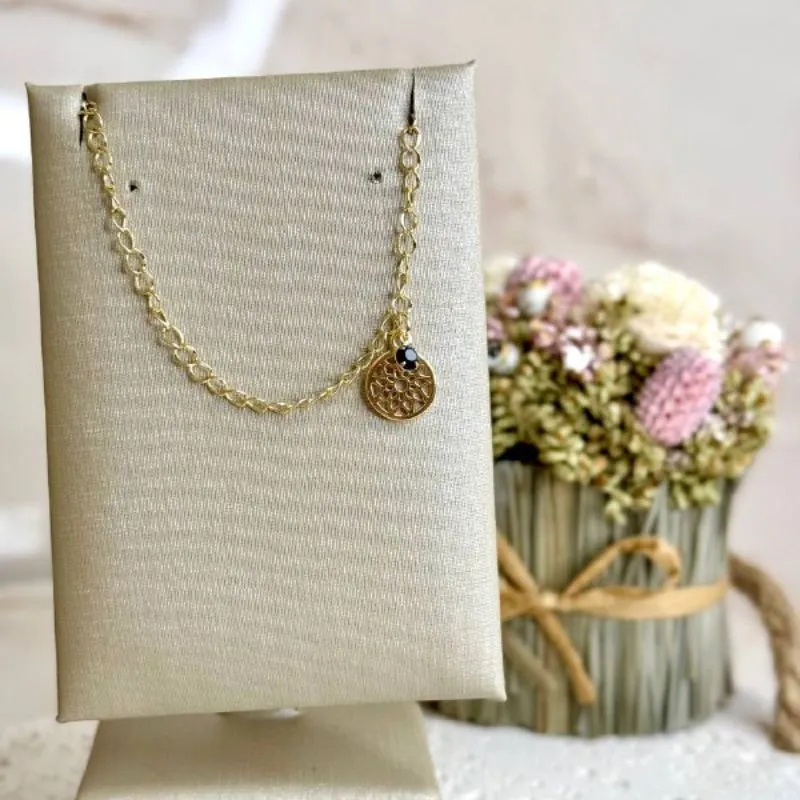 Pulseira com Flor  e Ponto de Luz Preto