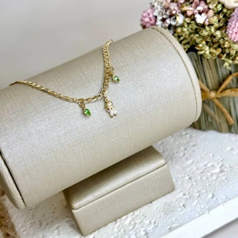 Pulseira com Menino e 2 Pingentes Verdes