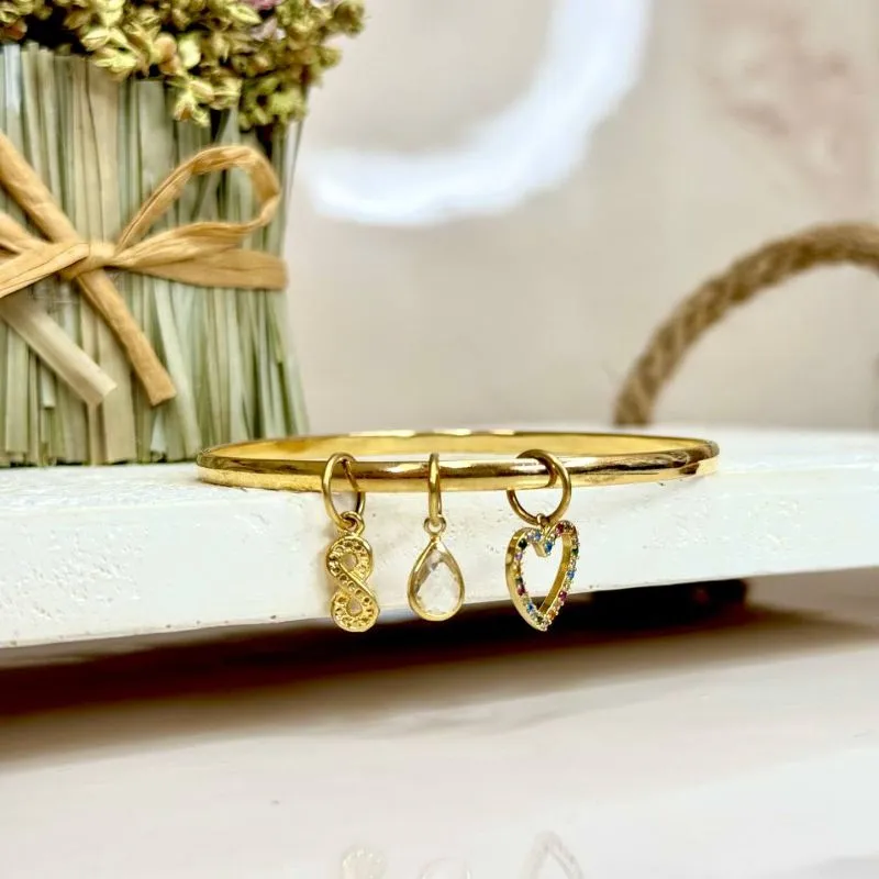 Bracelete Coração Cravejado / Infinito / Gota Banhado a Ouro 18k