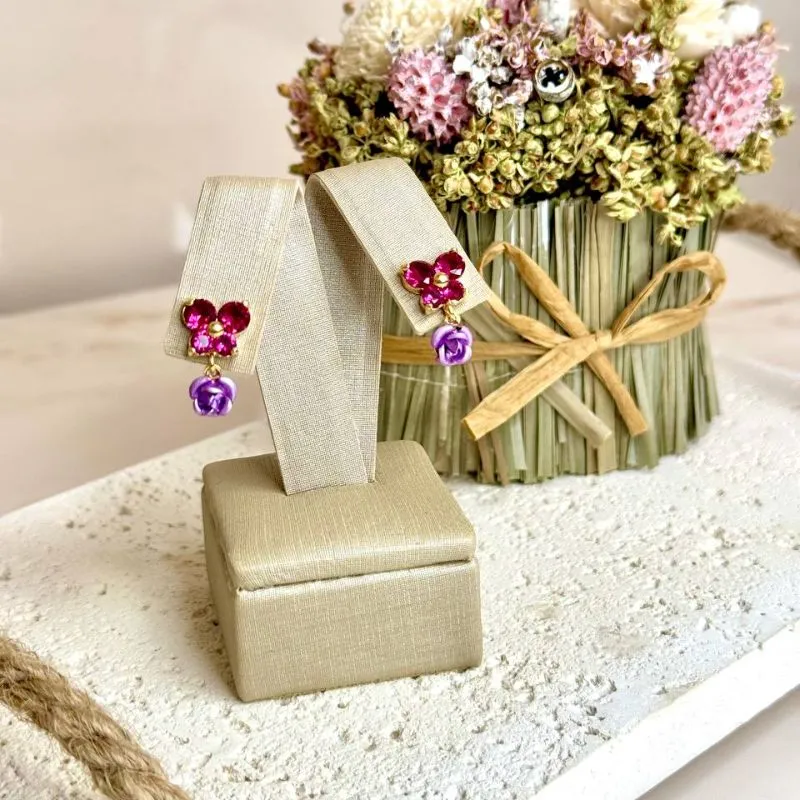 Brinco Flor Pink com Rosa Lilás