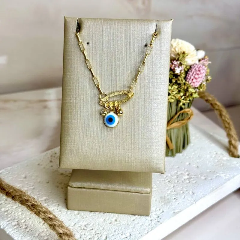 Pulseira Olho Grego Banhado Ouro Cristal - 16cm