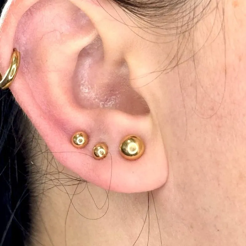 Trio de Brincos - Bolinha Lisa - Ouro 18k