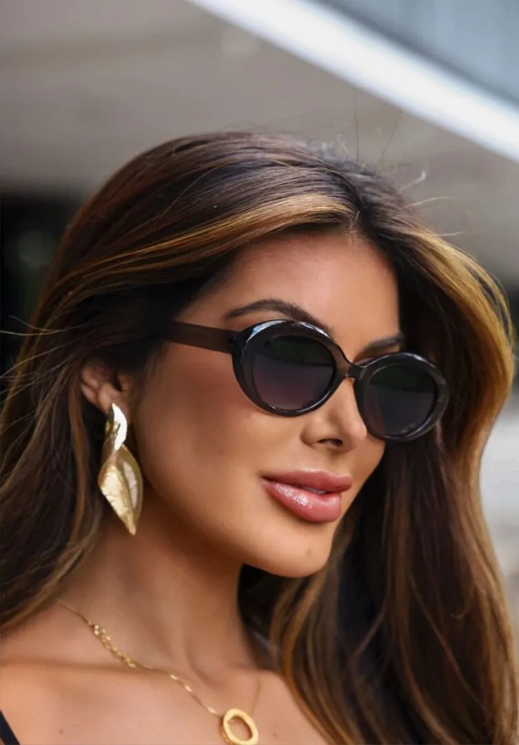 Óculos de Sol Oval Bossa - Preto Degradê Cinza Transparente Acetato