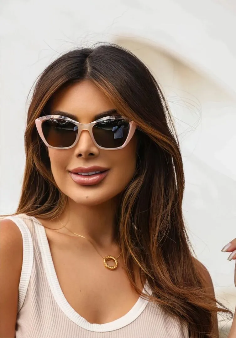 Óculos de Sol Gatinho Sicilia - Marrom Rosa Camuflado Transparente Acetato