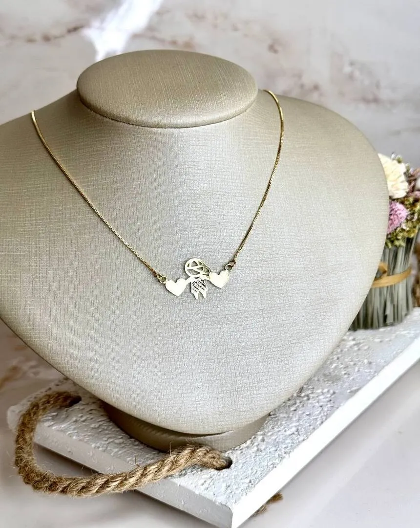 Colar Pingente Corações e Menino 45+5cm - Banho Ouro18k