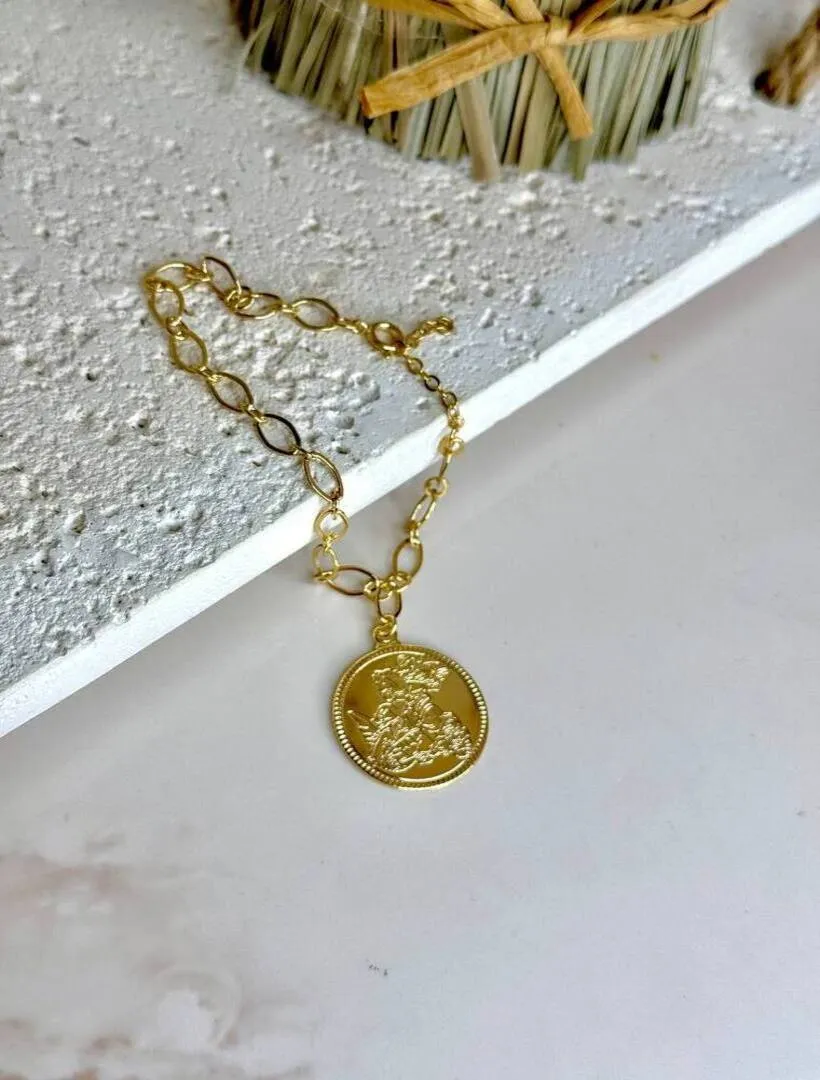 Pulseira Elos com Chapa de São Jorge - 18cm - Banho Ouro 18k