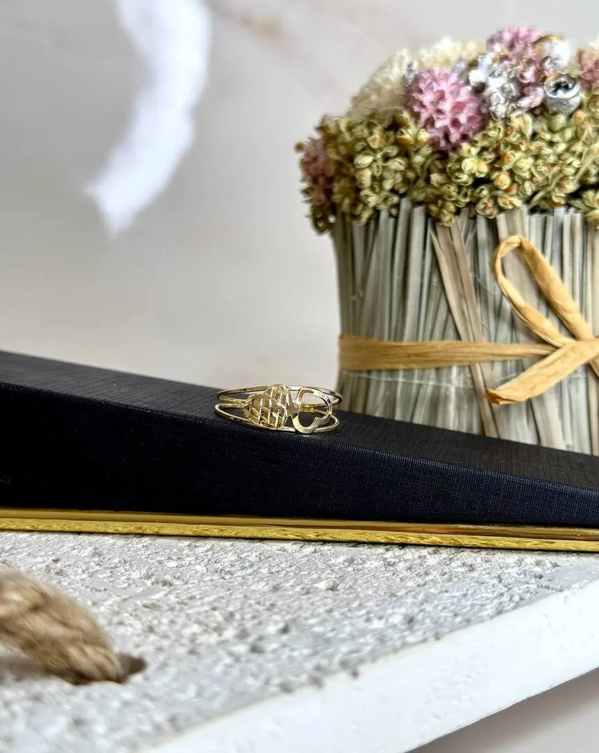 Anel Dois Corações Vazado e Diamantado - Banho Ouro 18k
