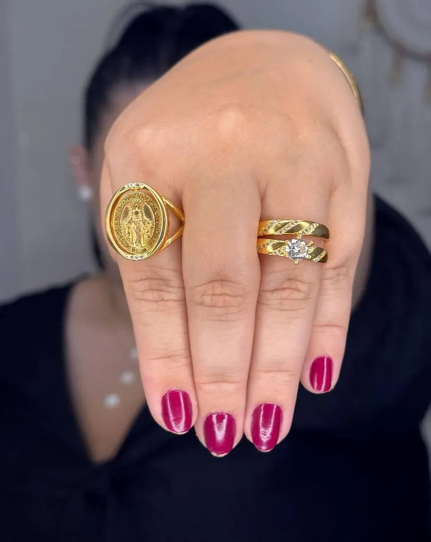 Anel Nossa Sra das Graças - Banhado a Ouro